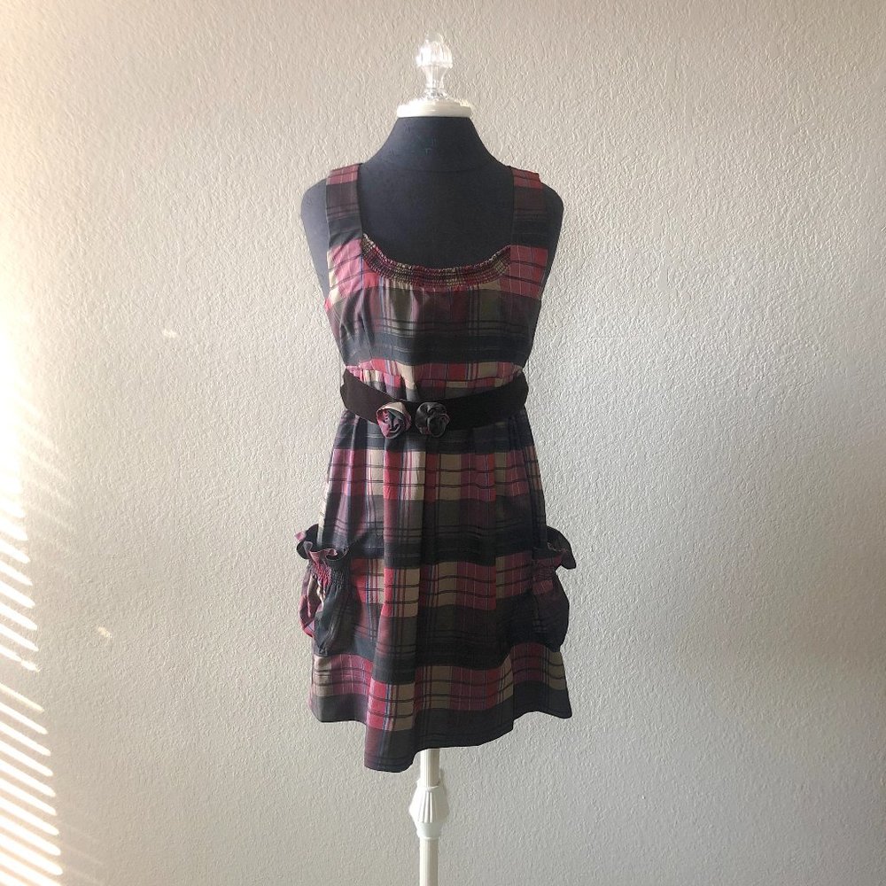 Inspira Maroon Plaid Pattern Semi-Formal Dress